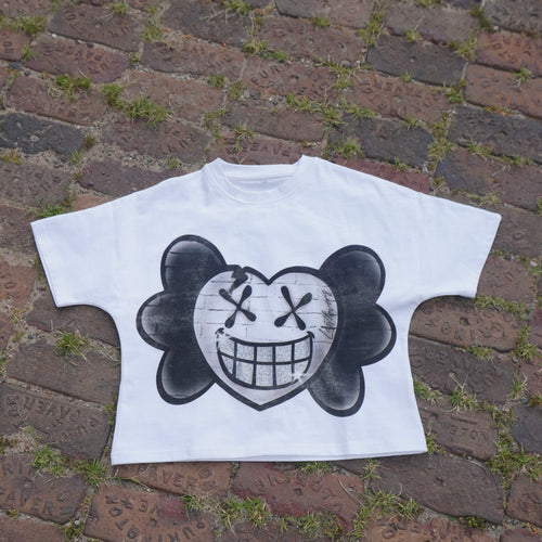 Just Smile Rhinestone Tee – White